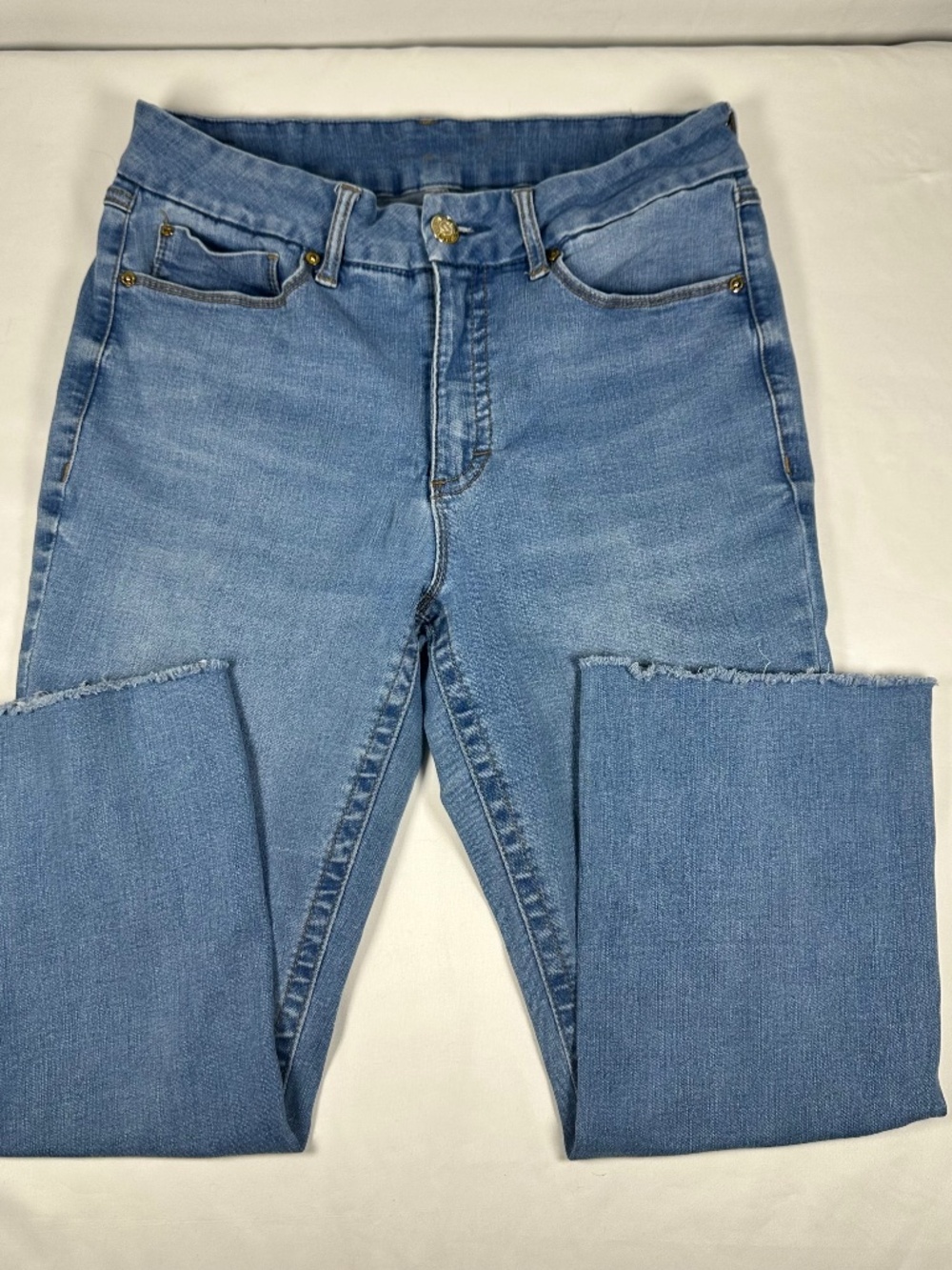 Seven7 Pull On Crop Raw Hem Jeans Size 12 Women's Inseam 23.5 Inches Stretchy